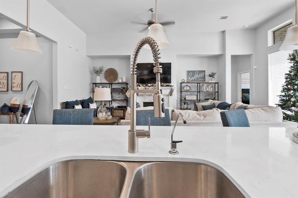 Fireplace, Interior, Kitchen, Living room, Pendant Lights