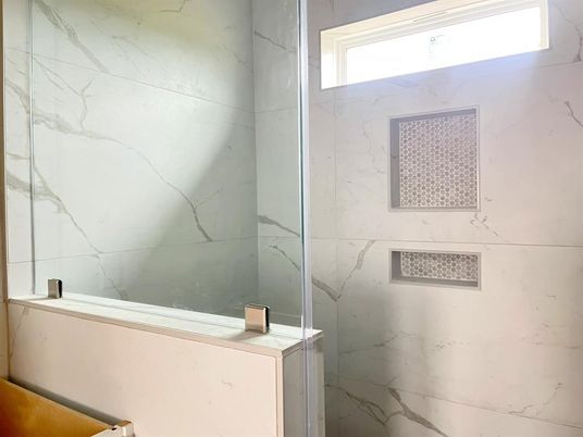 Bathroom, Glass Shower, Interior, Marble Walls
