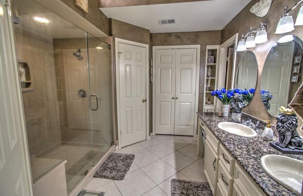 Bathroom, Dual Sink Vanities, Glass Shower, Interior, Recessed Lighting