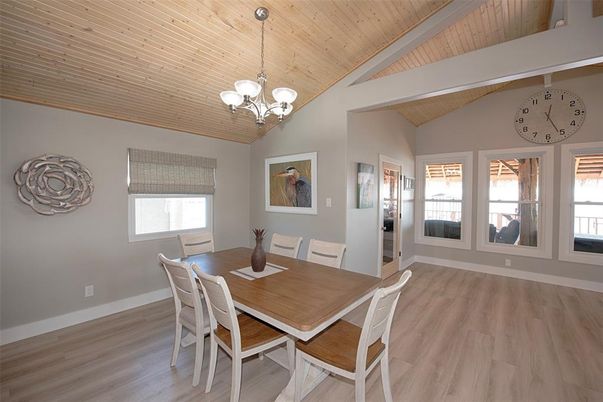 Chandelier, Dining room, Interior, Wooden Ceilings, Wood Texture Flooring