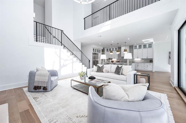 Interior, Kitchen, Living room, Pendant Lights, Recessed Lighting, Wood Texture Flooring
