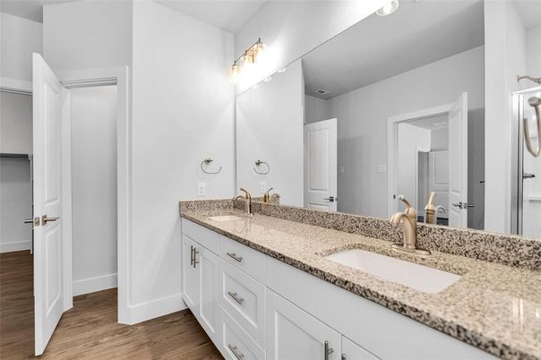 Bathroom, Dual Sink Vanities, Interior, Wood Texture Flooring