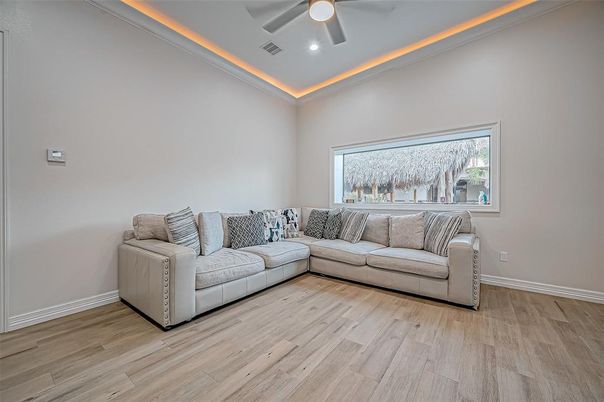 Interior, Living room, Recessed Lighting, Wood Texture Flooring