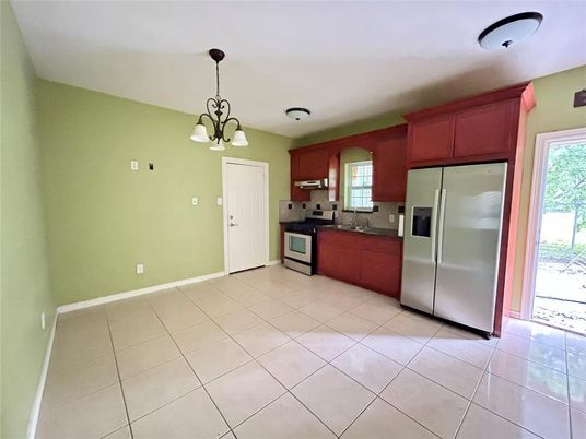 Chandelier, Interior, Kitchen, Stainless Steel Appliances