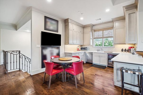 Dining room, Interior, Kitchen, Recessed Lighting, Wood Texture Flooring