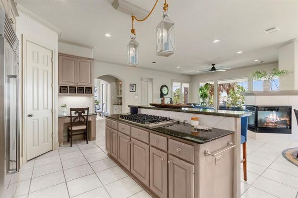 Dining room, Fireplace, Interior, Kitchen, Pendant Lights, Recessed Lighting