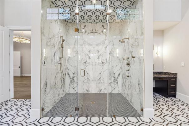 Bathroom, Glass Shower, Interior, Marble Walls