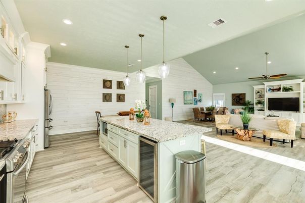 Dining room, Interior, Kitchen, Living room, Pendant Lights, Recessed Lighting, Wood Texture Flooring