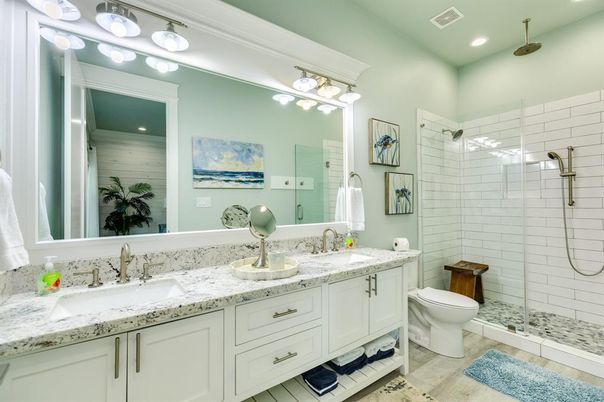 Bathroom, Dual Sink Vanities, Glass Shower, Interior, Recessed Lighting