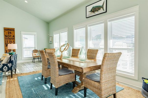 Dining room, Interior, Recessed Lighting, Wood Texture Flooring