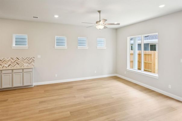 Empty room, Interior, Recessed Lighting, Wood Texture Flooring