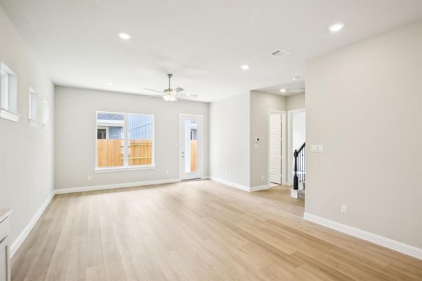 Empty room, Interior, Recessed Lighting, Wood Texture Flooring