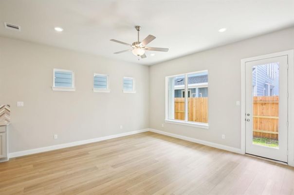 Empty room, Interior, Recessed Lighting, Wood Texture Flooring