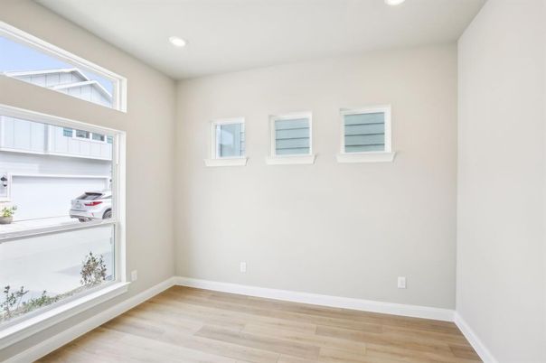 Empty room, Interior, Recessed Lighting, Wood Texture Flooring