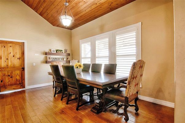Dining room, Interior, Pendant Lights, Wooden Ceilings, Wood Texture Flooring