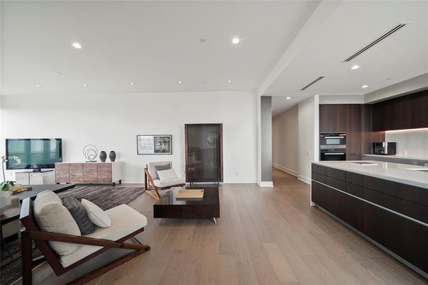 Interior, Kitchen, Living room, Recessed Lighting, Stainless Steel Appliances, Wood Texture Flooring