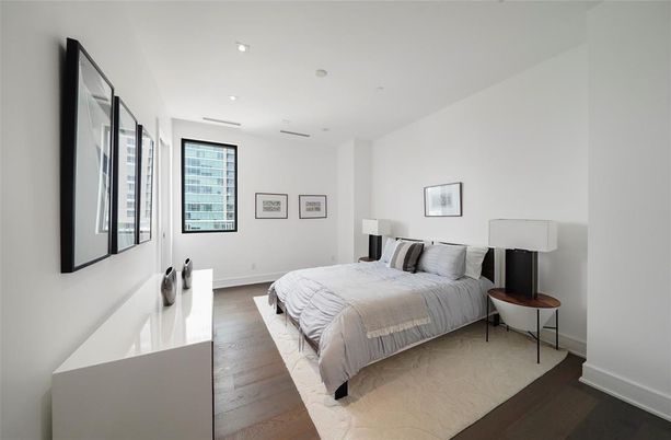 Bedroom, Interior, Recessed Lighting, Wood Texture Flooring