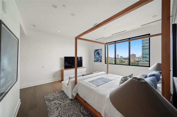 Bedroom, Interior, Recessed Lighting, Wood Texture Flooring