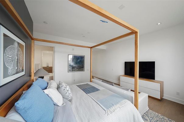 Bedroom, Interior, Recessed Lighting, Wood Texture Flooring
