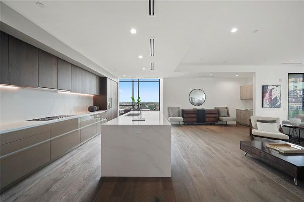 Interior, Kitchen, Pendant Lights, Recessed Lighting, Wood Texture Flooring