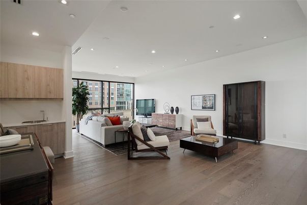 Interior, Living room, Recessed Lighting, Wood Texture Flooring