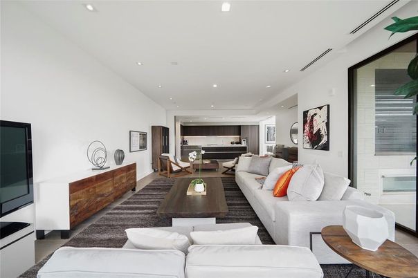 Dining room, Interior, Kitchen, Living room, Recessed Lighting, Wood Texture Flooring