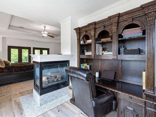 Fireplace, Home Office, Interior, Wood Texture Flooring