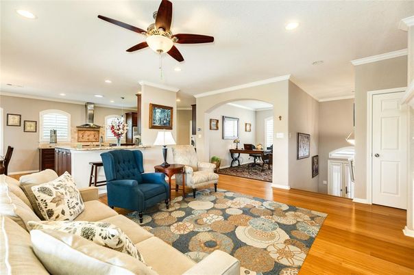 Dining room, Interior, Kitchen, Living room, Recessed Lighting, Wood Texture Flooring