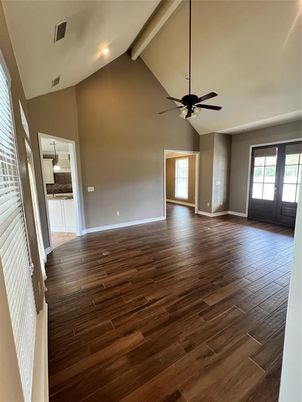 Empty room, Interior, Recessed Lighting, Wooden Beams, Wood Texture Flooring