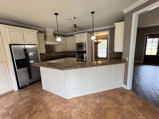 Interior, Kitchen, Pendant Lights, Stainless Steel Appliances, Wood Texture Flooring