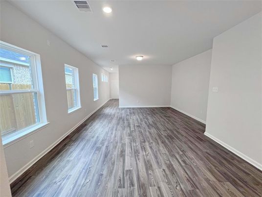 Empty room, Interior, Recessed Lighting, Wood Texture Flooring