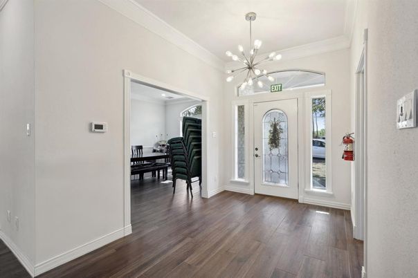 Dining room, Interior, Pendant Lights, Wood Texture Flooring