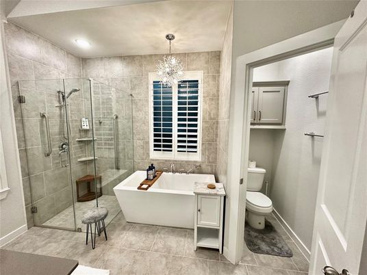 Bathroom, Free Standing Baths, Glass Shower, Interior, Recessed Lighting