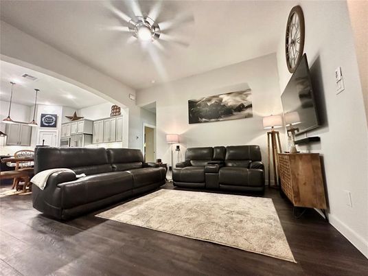 Interior, Kitchen, Living room, Pendant Lights, Wood Texture Flooring