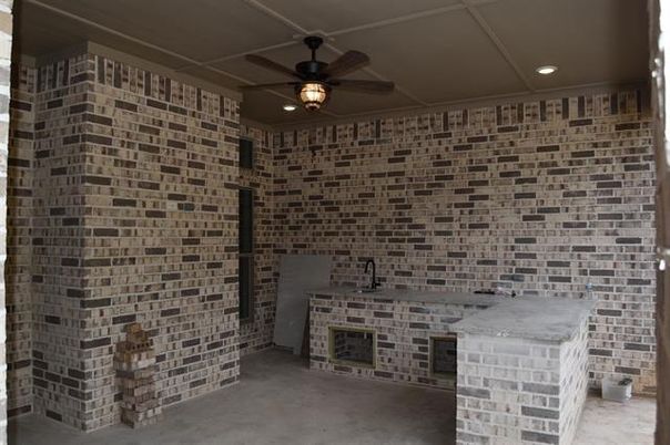 Fireplace, Interior, Recessed Lighting, Stone Walls
