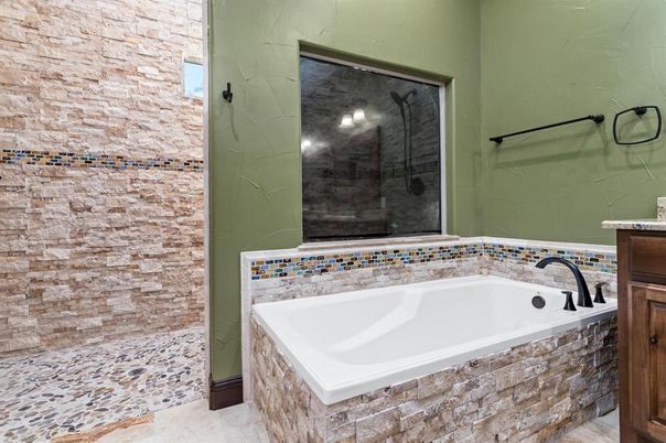 Bathroom, Glass Shower, Interior, Stone Walls