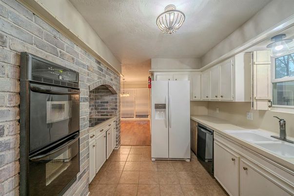 Interior, Kitchen, Stone Walls, Wood Texture Flooring