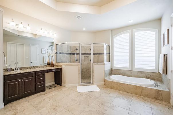 Bathroom, Dual Sink Vanities, Glass Shower, Interior, Recessed Lighting