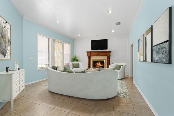Fireplace, Interior, Living room, Recessed Lighting