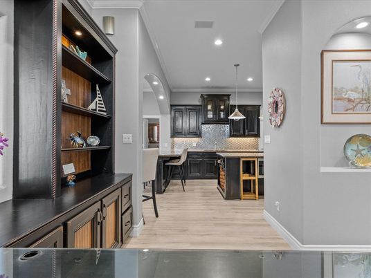 Interior, Kitchen, Pendant Lights, Recessed Lighting, Wood Texture Flooring