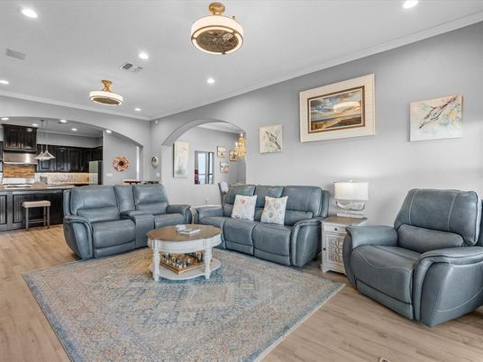 Interior, Kitchen, Living room, Pendant Lights, Recessed Lighting, Wood Texture Flooring
