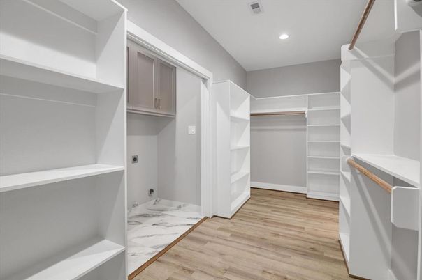 Interior, Marble, Recessed Lighting, Walk-in Closets, Wood Texture Flooring