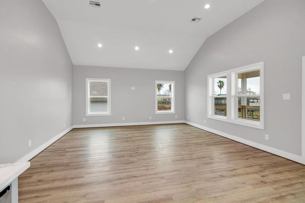 Empty room, Interior, Recessed Lighting, Wood Texture Flooring