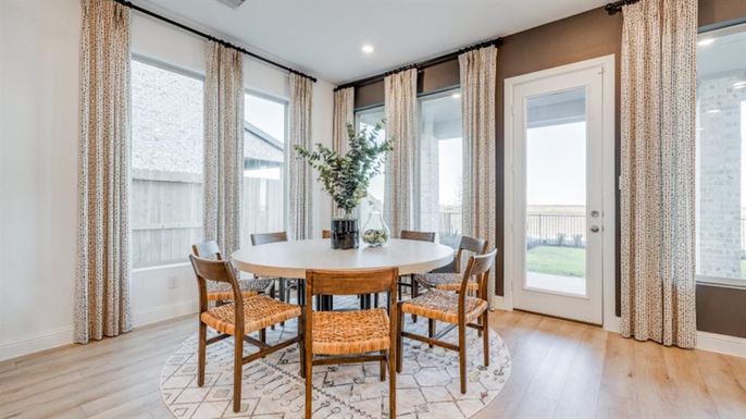 Dining room, Interior, Recessed Lighting, Wood Texture Flooring