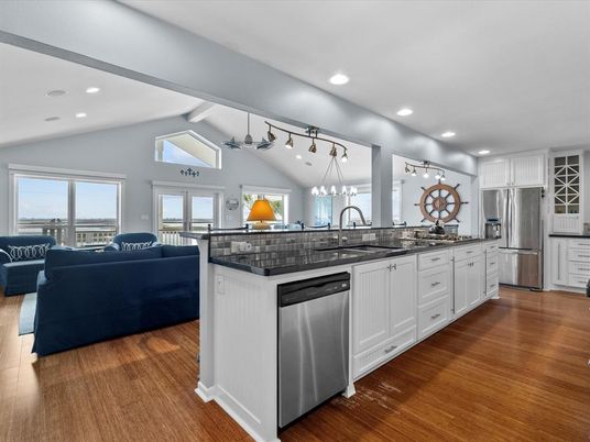 Interior, Kitchen, Living room, Recessed Lighting, Stainless Steel Appliances, Wood Texture Flooring