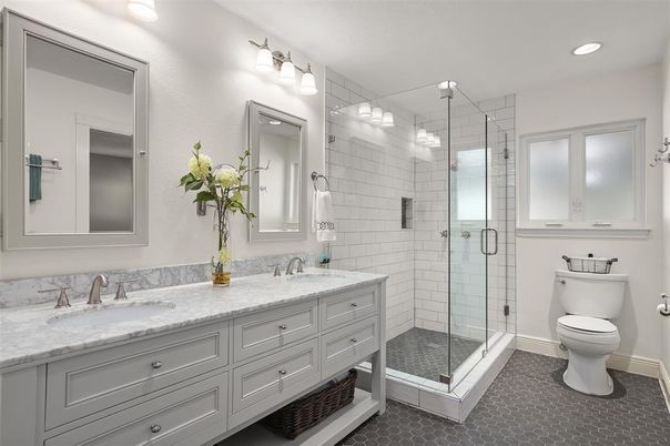 Bathroom, Dual Sink Vanities, Glass Shower, Interior, Recessed Lighting
