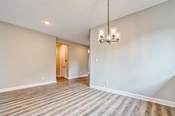 Empty room, Interior, Pendant Lights, Recessed Lighting, Wood Texture Flooring
