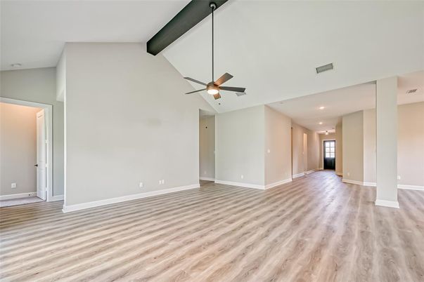 Empty room, Interior, Recessed Lighting, Wooden Beams, Wood Texture Flooring