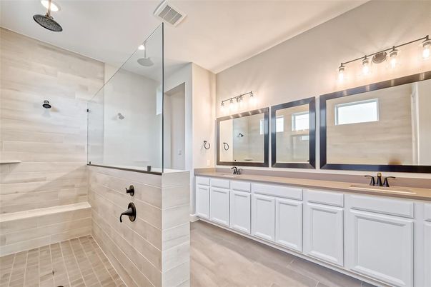 Bathroom, Dual Sink Vanities, Glass Shower, Interior