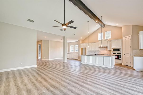 Interior, Kitchen, Pendant Lights, Recessed Lighting, Wood Texture Flooring